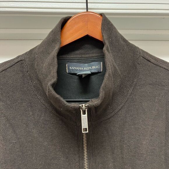 Banana Republic Brown Mock Neck Zip Up Sweater sz XL EUC - Picture 1 of 6